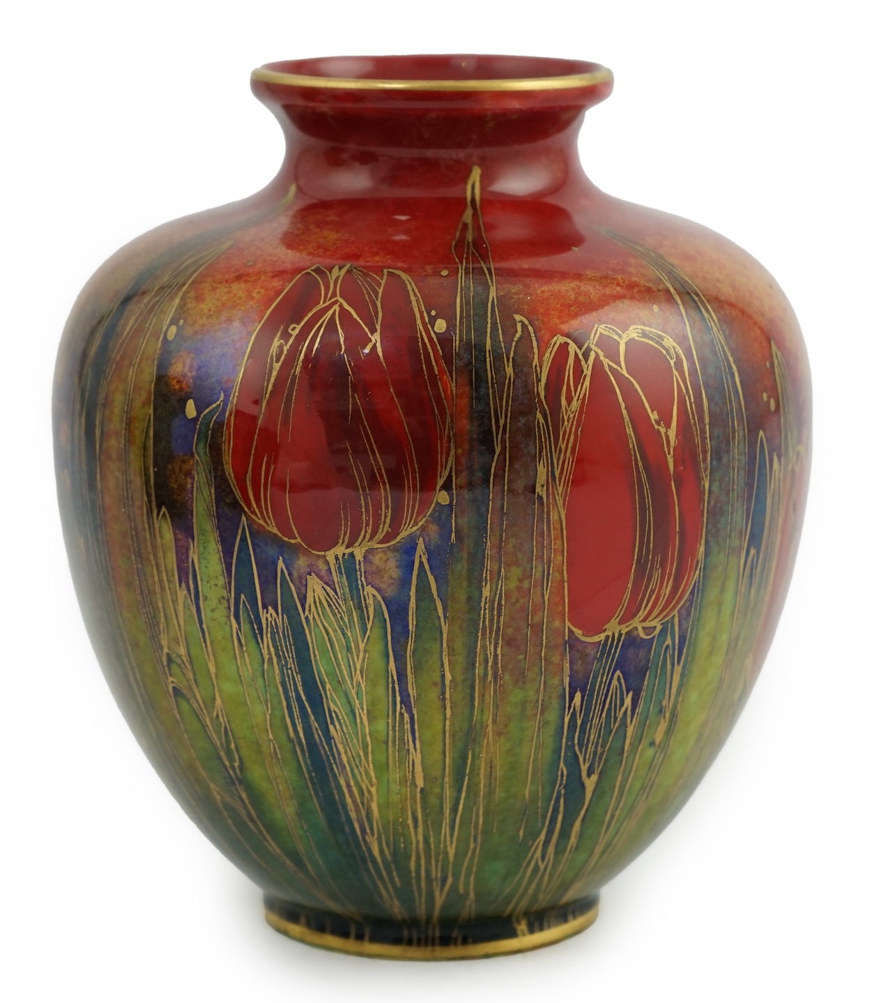 A Royal Doulton ‘tulip’ flambé ovoid vase, by Harry Nixon, 1930s